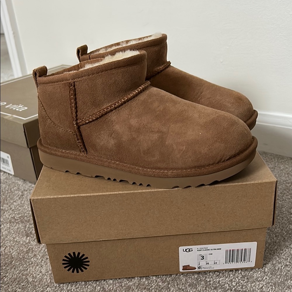 UGG Brown Suede Ankle Boots - women size 5/kids size 3